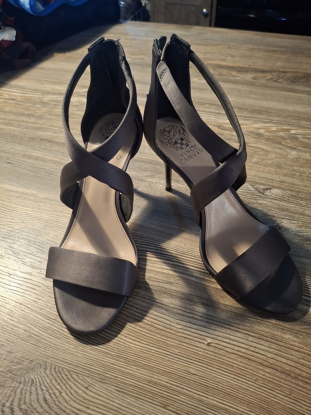 Vince Camuto Women's Silver Satin Strappy High Heel Sandals